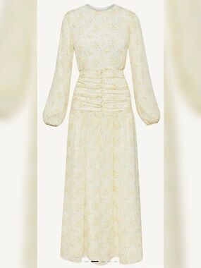 VEILED Randa Ruched Maxi Dress Honey Floral Sz XS NWT